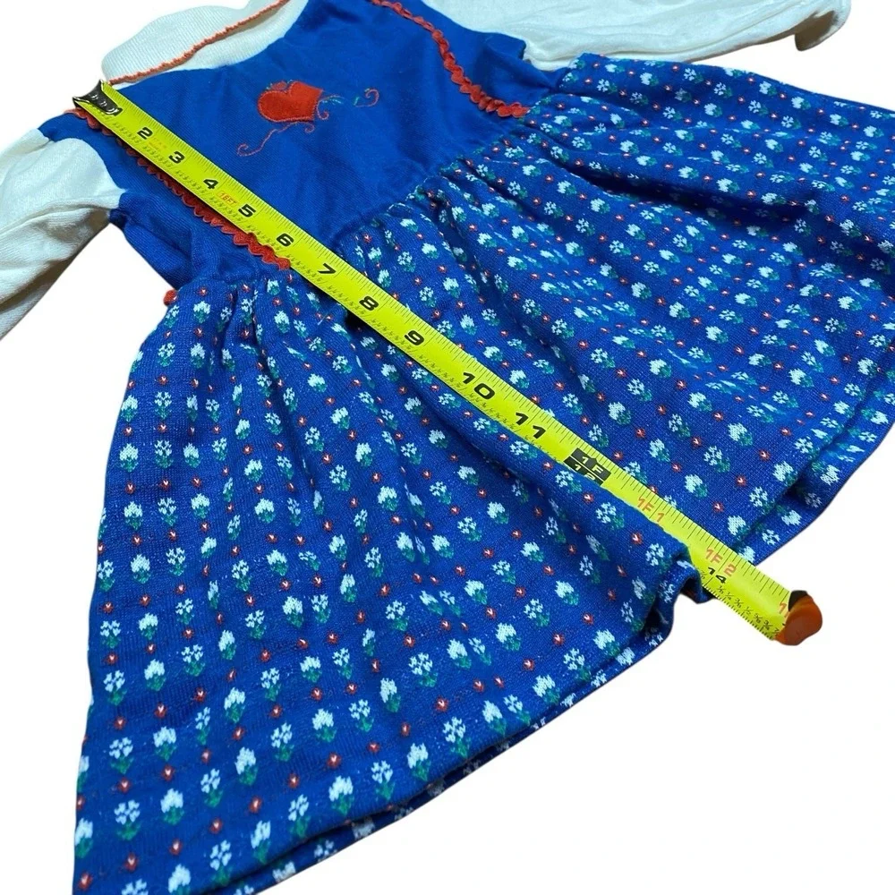 Health Tex Dress Girls Size 2T Red White‎ Blue Vintage Red Heart Folk Print